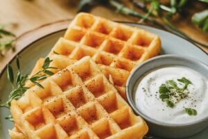 Homemade Vegan Potato Waffles Recipe With A Creamy Garlic Mayo Dip Caavakushi