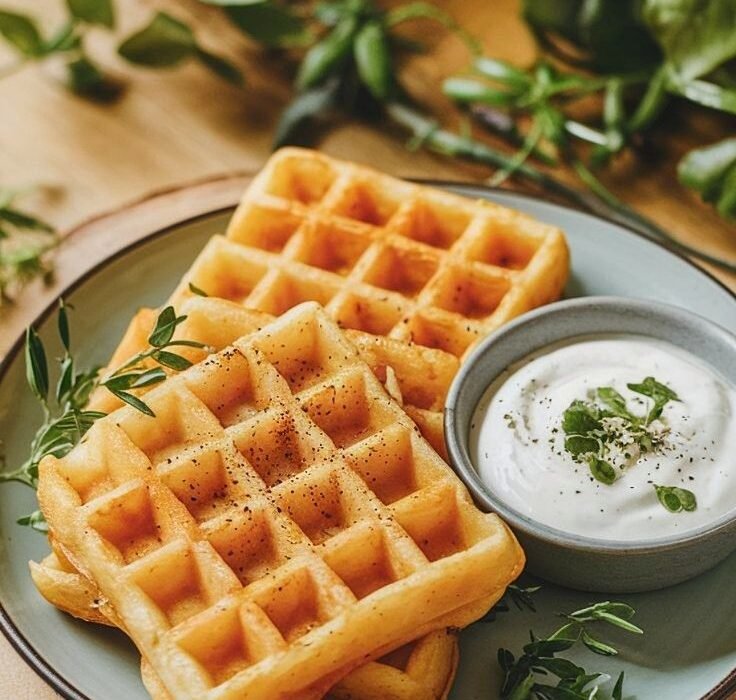 Homemade Vegan Potato Waffles Recipe With A Creamy Garlic Mayo Dip Caavakushi