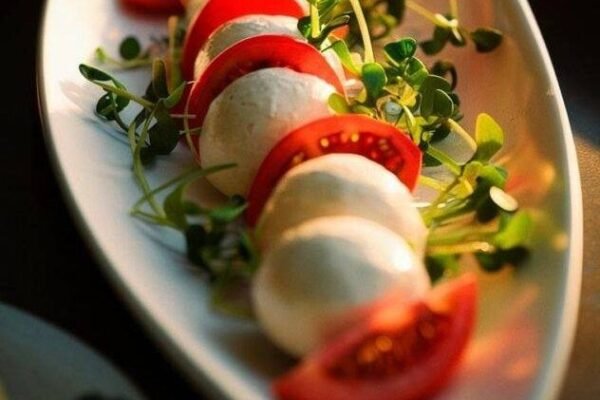 Heirloom Tomato & Cress Salad With Macadamia Buffala Mozzarella Recipe (Vegan) Caavakushi