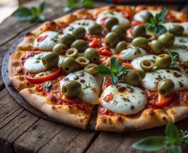 Vegan Green Olive Pizza (Thin & Crispy) Recipe Caavakushi