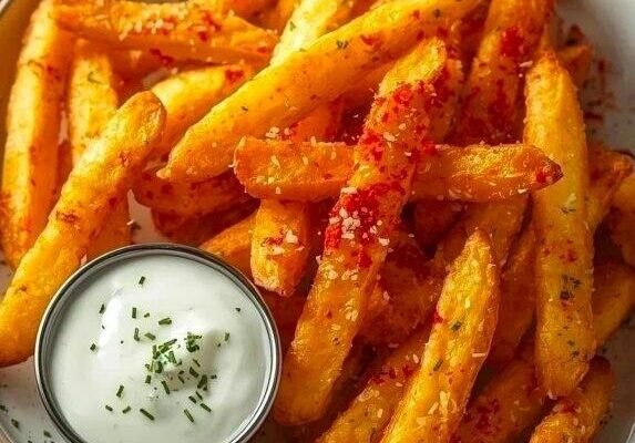 Vegan Crispy Peri-Peri Skinny Fries Recipe With A Garlic & Chives Dip Caavakushi