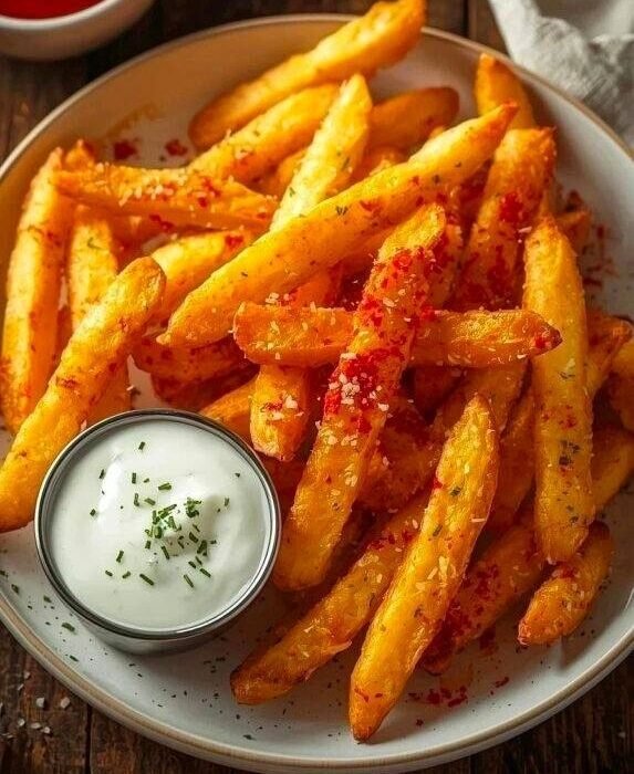 Vegan Crispy Peri-Peri Skinny Fries Recipe With A Garlic & Chives Dip Caavakushi